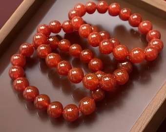 Pulsera de cuentas de ágata roja natural auténtica - Talismán de piedra preciosa "Fuego Carmesí" de 12 mm, joyería de moda