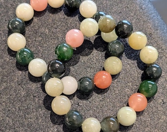 Pulsera de cuentas de jade arcoíris multicolor natural auténtico, con cuentas de nefrita pulidas a mano de 12 mm.