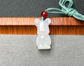 Colgante Bearbrick de ágata blanca, collar talismán de oso / joyería con amuleto de la fortuna