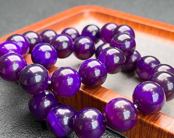 Pulsera de ágata púrpura natural auténtica con cuentas de 14 mm para mujer, regalo para ella, regalo de joyería