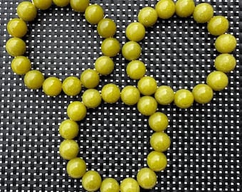 Pulsera de jade serpentino natural de 14 mm / Piedra preciosa para meditación / Pulsera elástica