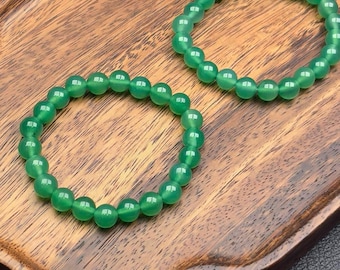 Pulsera de ágata Espíritu Verde, cuentas verdes de 8 mm, calcedonia