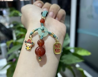 Colgante para teléfono con forma de calabaza de la prosperidad con cuentas, colgante para bolso, cadena para móvil (iPhone, Switch, iPad), diseño único.