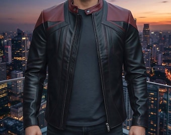 Star Trek Picard Riker Leather Jacket, Black & Red Biker Style, Men's Cosplay Costume