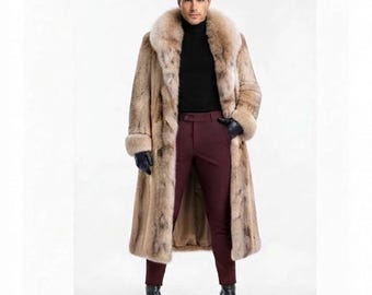 Men's Cream Faux Fur Coat, Oversized Winter Jacket, Luxury Streetwear, Warm Style, Casual Fashion