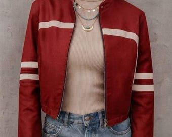 Women's Handmade Genuine Sheepskin Leather Cropped Moto Jacket Outerwear