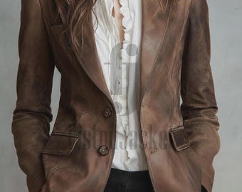 Handmade Distressed Sheepskin Leather Blazer, Vintage Brown Western Jacket, Retro Cowboy Coat, Genuine Leather Outerwear, Rustic Ranch Style