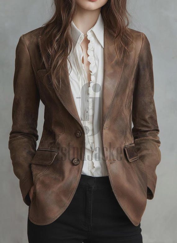 Handmade Distressed Sheep Leather Blazer, Vintage Brown Western Jacket, Retro Leather Coat, Rustic Cowboy Style Jacket, Men’s Leather Blazer
