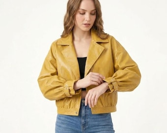 Vintage Inspired Red Leather Jacket | Women's Cropped Bolero with Puff Sleeves