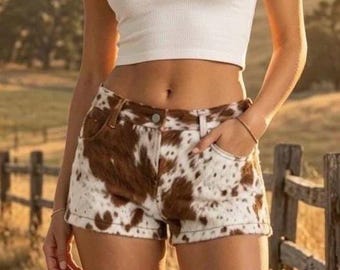 Handmade Hair-On Cowhide Leather Shorts | Western Cowgirl Mini Shorts (XS-XL)