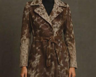 Handmade Hair-On Cowhide Trench Coat, Western Ranch Style, Custom Fit