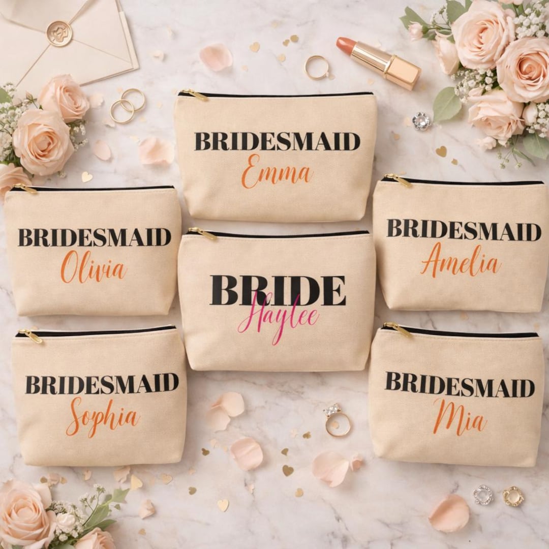 Personalized Bridesmaid Cosmetic Bag, Custom Name, Wedding Party Favor ...
