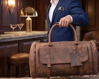 Handmade Vintage Leather Duffle Bag | Men's Weekender Travel Bag | Full Grain Genuine Leather Gym Bag | Personalized Overnight Carry-on Lugg