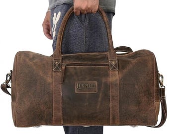 Handmade Full Grain Leather Duffel Bag | Personalized Weekender Bag for Men & Women | Large Travel Carry-on Luggage | Luxury Gift for Him