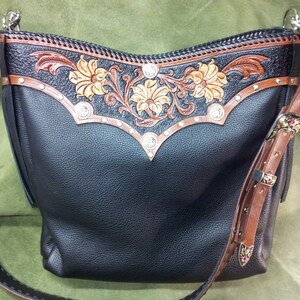 Leather Concealed Carry Custom Hand Tooled Handbag image 4