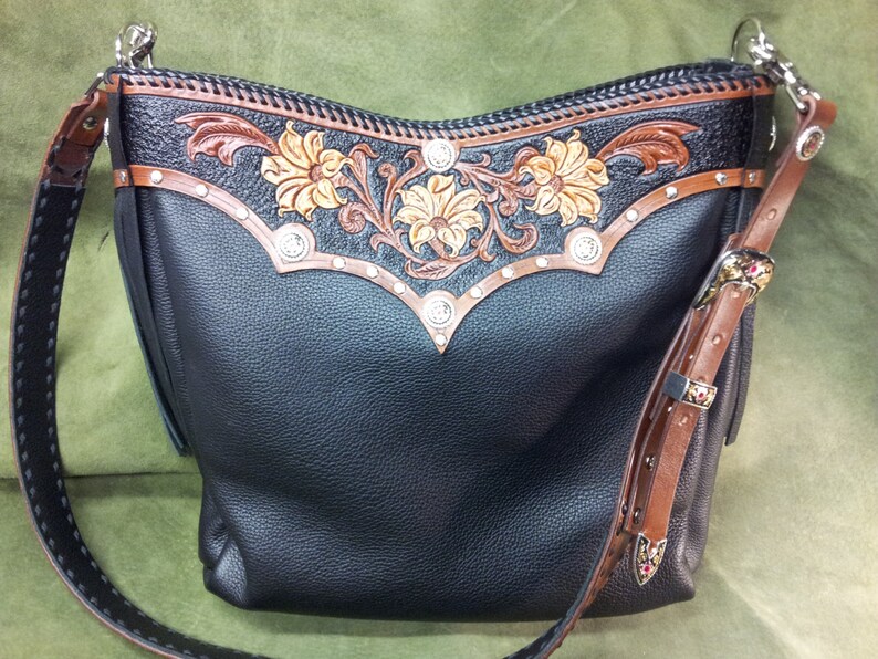 Leather Concealed Carry Custom Hand Tooled Handbag image 4