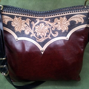 Leather Concealed Carry Custom Hand Tooled Handbag image 3