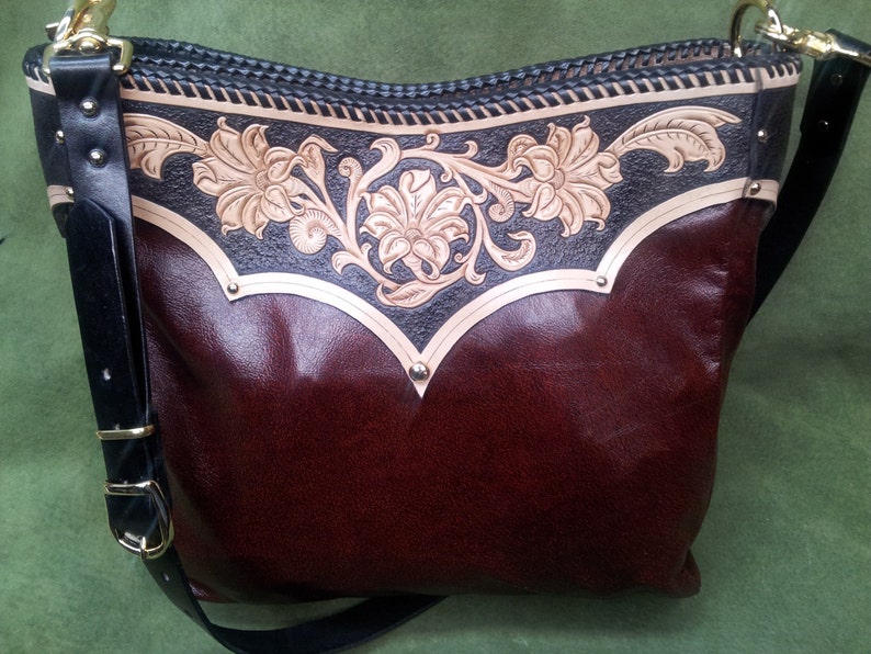 Leather Concealed Carry Custom Hand Tooled Handbag image 3