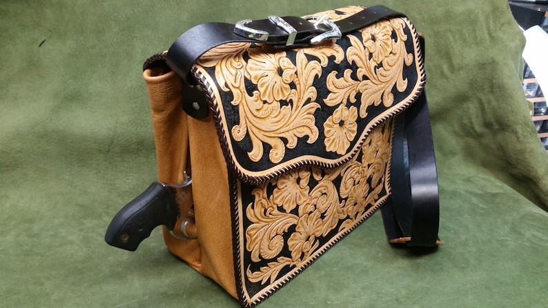 Leather Concealed Carry Custom Hand Tooled Handbag image 6