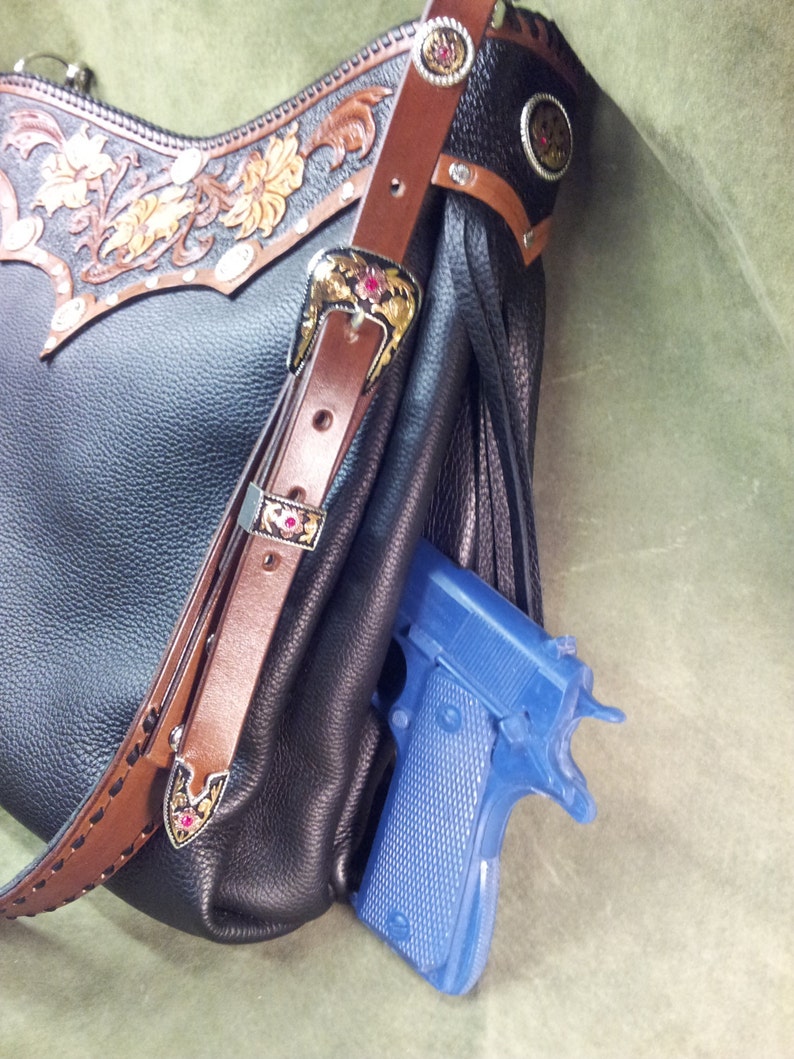 Leather Concealed Carry Custom Hand Tooled Handbag image 1