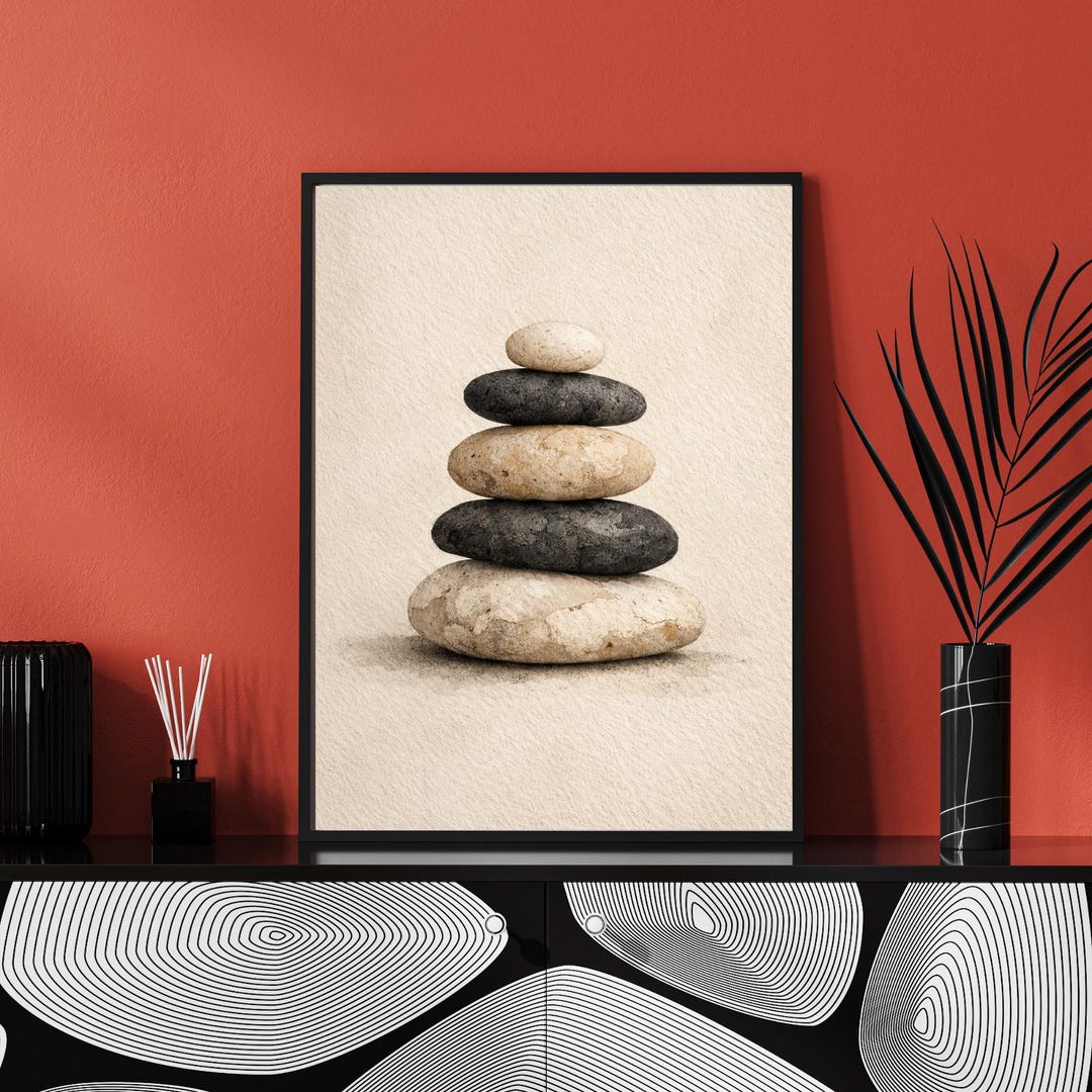 Japandi Wabi Sabi Wall Art Print, Neutral Minimalist Zen Stones Calming ...