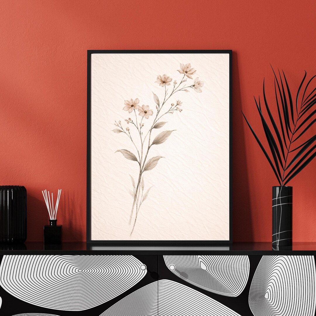 Wabi Sabi Japanese Floral Wall Art Print, Japandi Neutral Botanical ...