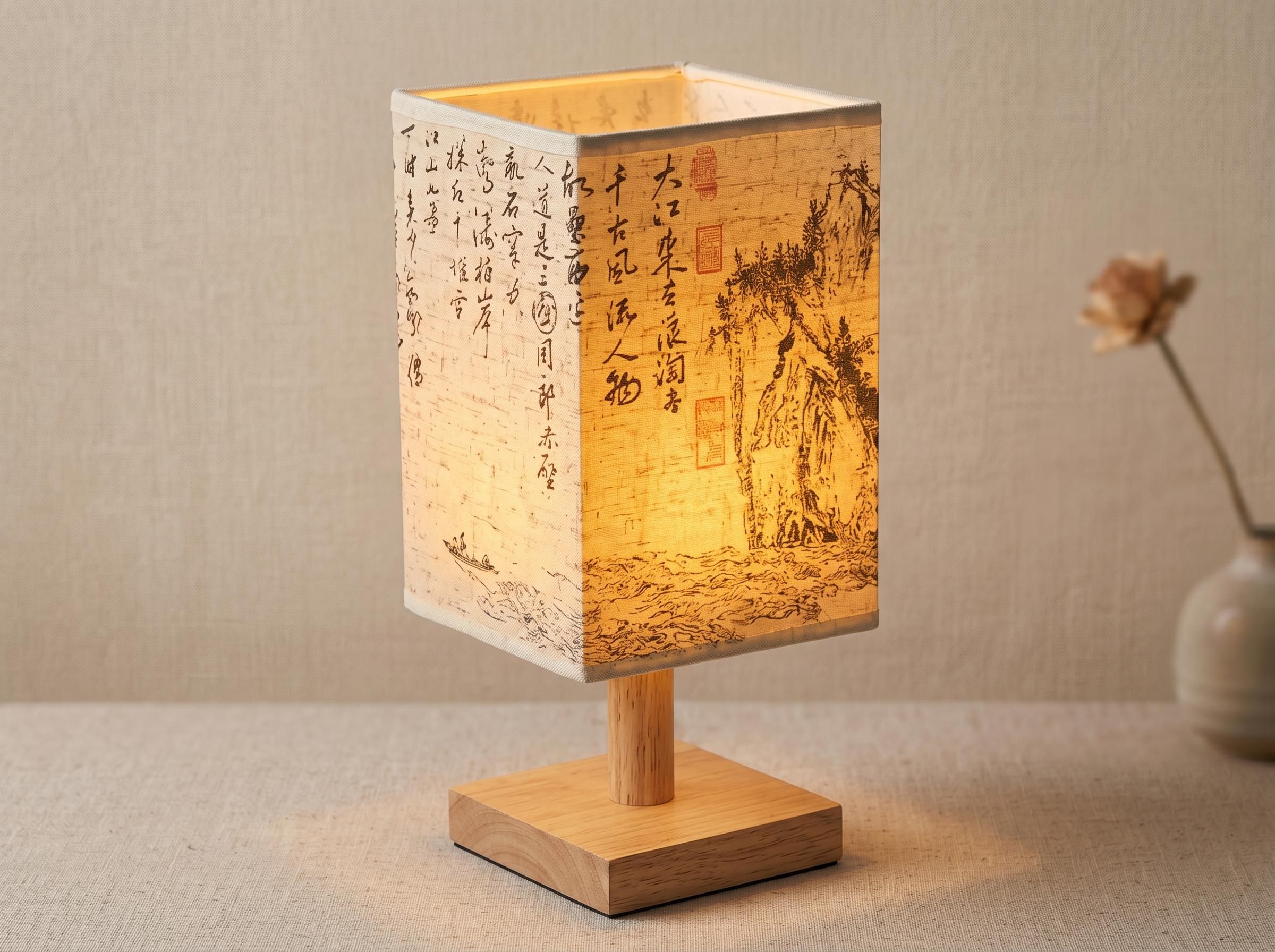 OUKANING Stehlampe Japanischer Stil – LED Stehleuchte 60 Cm, Holzrahmen, Warmweiß, Schirm Aus Pergament, 24x24x60 Cm, 16W, Druckknopf – Für Wohnzimmer, Schlafzimmer, Arbeitszimmer Japanische Stehlampe Holz