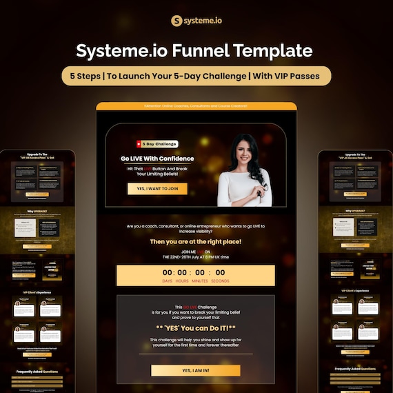 Systeme.io Challenge Funnel Template | Lead Magnet | Sales Funnel For Coaches (Sell VIP Pass)