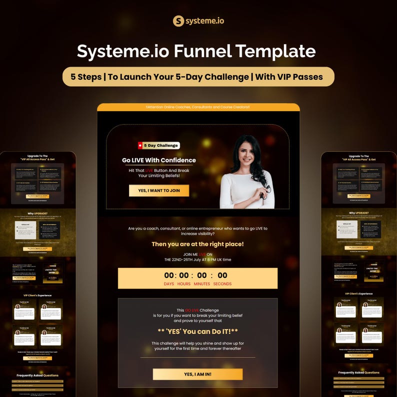 Systeme.io Challenge Funnel Template | Lead Magnet | Sales Funnel For Coaches (Sell VIP Pass) image 1