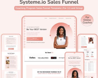 Sjabloon voor coaching-verkooptrechters van Systeme.io | 1:1, Groepsprogramma's | Online coaches, cursusmakers | Pastelkleuren