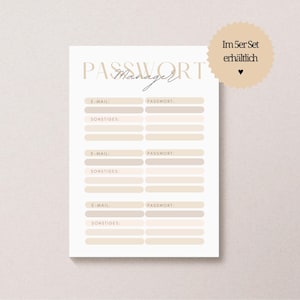 Passwort Manager für A5 Ringbuchplaner | Passwort Tracker | Passwortmanager | Budget Binder | Budgeting | A5 | gelocht oder ungelocht