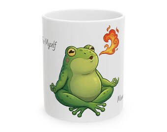 Meditating Frog Coffee Mug | Funny Zen Illustration Ceramic Cup