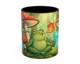 Meditating Frog in Mushrooms Patch Coffee Mug | Accent 11oz or 15oz