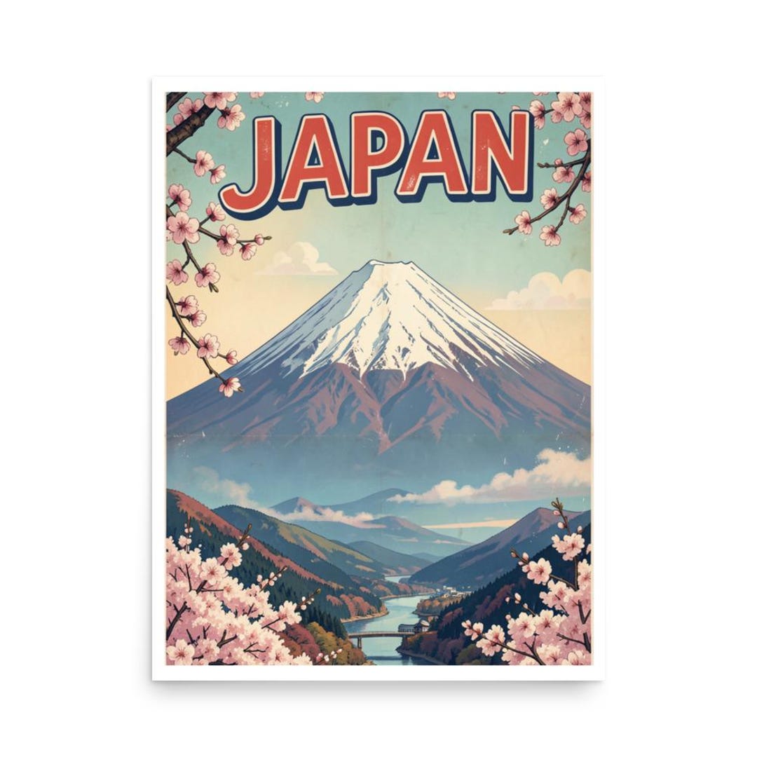 Retro Mount Fuji Travel Poster: Japanese Pagoda Art Print - Etsy