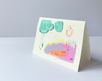 An abstract painting wish card - original handmade greeting card without text - playful work on paper - floral art blank card