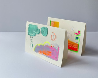 2 abstract painting greeting cards - original handmade greeting card without text - playful work on paper - floral art blank card