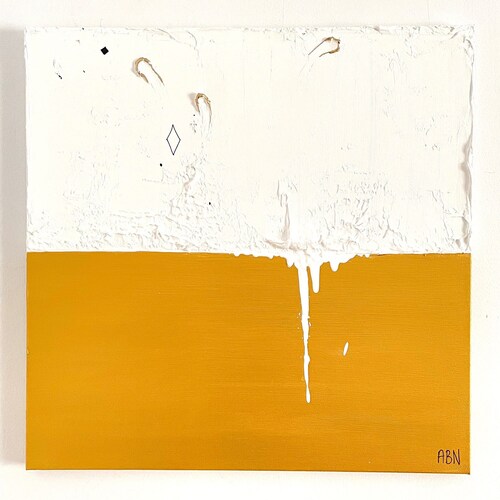 Gold and white square abstract shops painting - minimalist relief texture modern classic canvas painting - Plancher coruscant