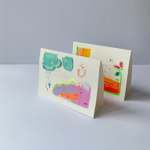 2 cartes de souhait peinture abstraite – carte vœux originale fait à la main sans texte – œuvre ludique sur papier – art floral carte vierge