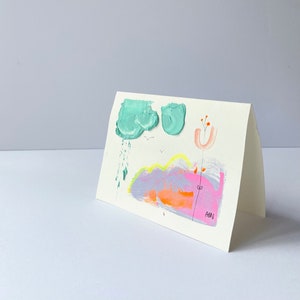 Une carte souhait peinture abstraite – carte vœux originale fait à la main sans texte – œuvre ludique sur papier – art floral carte vierge