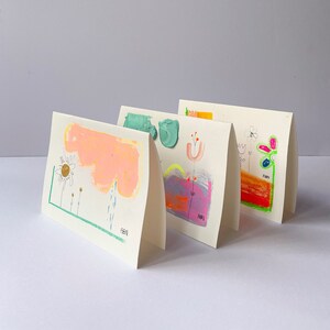 3 cartes de souhait peinture abstraite – carte vœux originale fait à la main sans texte – œuvre ludique sur papier – art floral carte vierge