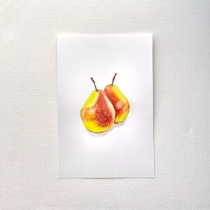 ORIGINAL Birnen Aquarell gelb rot - kaltgepresstes Papier - Illustration, Malerei Obststillleben von Hand - Wanddekoration