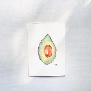 Avocado Original Watercolor - Vegetable Green Painting - Food Illustration - Minimalist Montreal, Quebec, Canada - Food Still Life