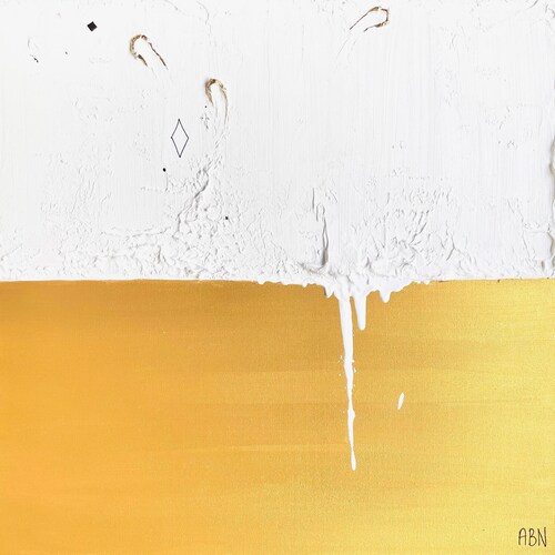 Gold and white square abstract shops painting - minimalist relief texture modern classic canvas painting - Plancher coruscant