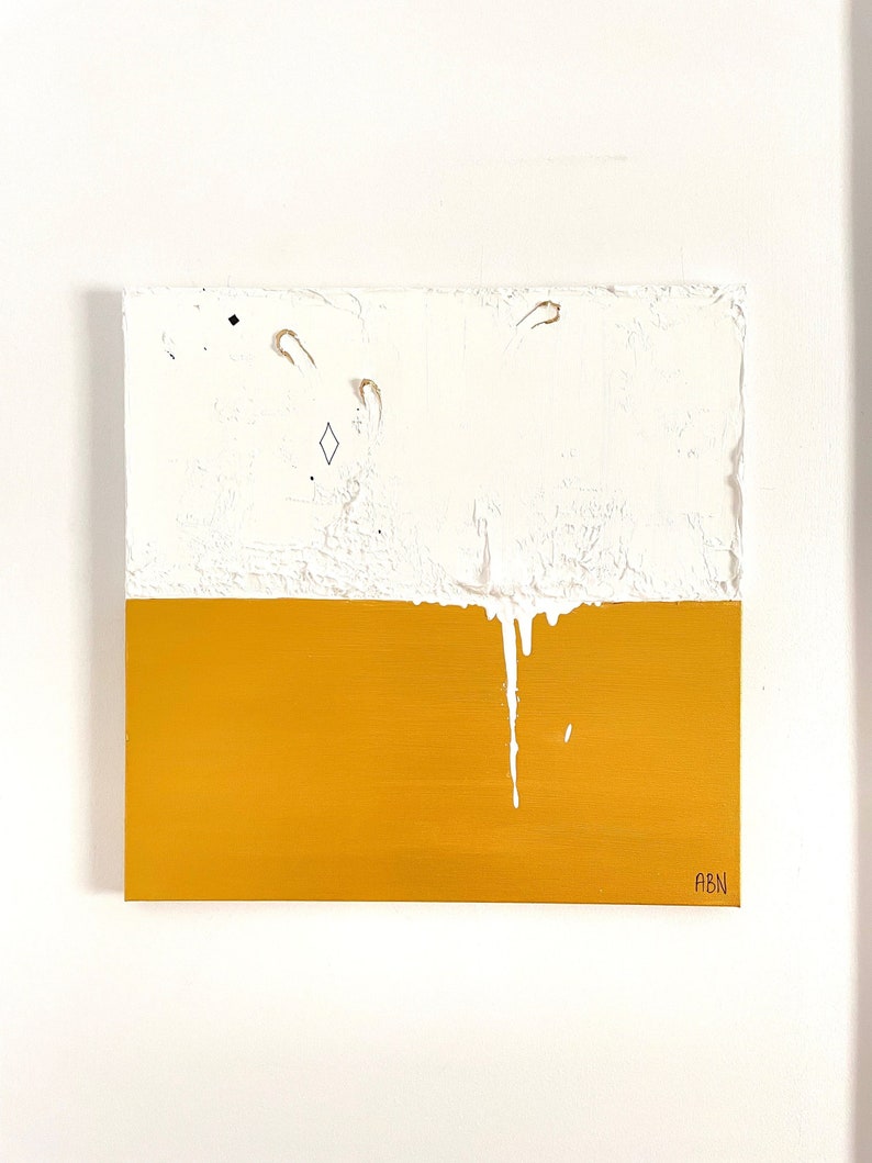 Gold and white square abstract shops painting - minimalist relief texture modern classic canvas painting - Plancher coruscant