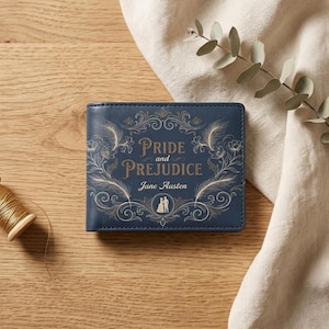 Cartera pequeña con diseño de Orgullo y Prejuicio, tarjetero literario para tarjetas y efectivo, cartera de novela clásica, regalo para amantes de los libros.