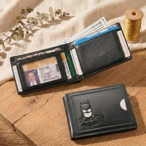 Slim Bat-Style ID Wallet for Men – Bifold Minimalist Card Holder with Superhero Cutout, RFID Blocking, Gift for Him