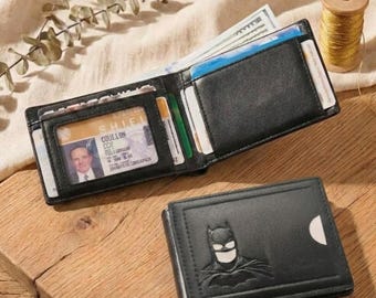 Smal ID-plånbok i fladdermusstil för män – Minimalistisk korthållare med vikning och superhjälteutskärning, RFID-blockering, present till honom
