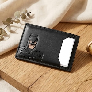 Cartera de identificación de murciélago para hombre: tarjetero minimalista de bolsillo frontal con diseño recortado de ojo de superhéroe.
