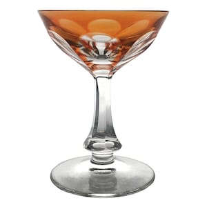 Mid-Century Modern TANGERINE ORANGE Liqueur Glass Mini-Goblet Cut-to-Clear 24% Lead Crystal VEB Glaswerk Döbern Doebern Brandenburg Germany
