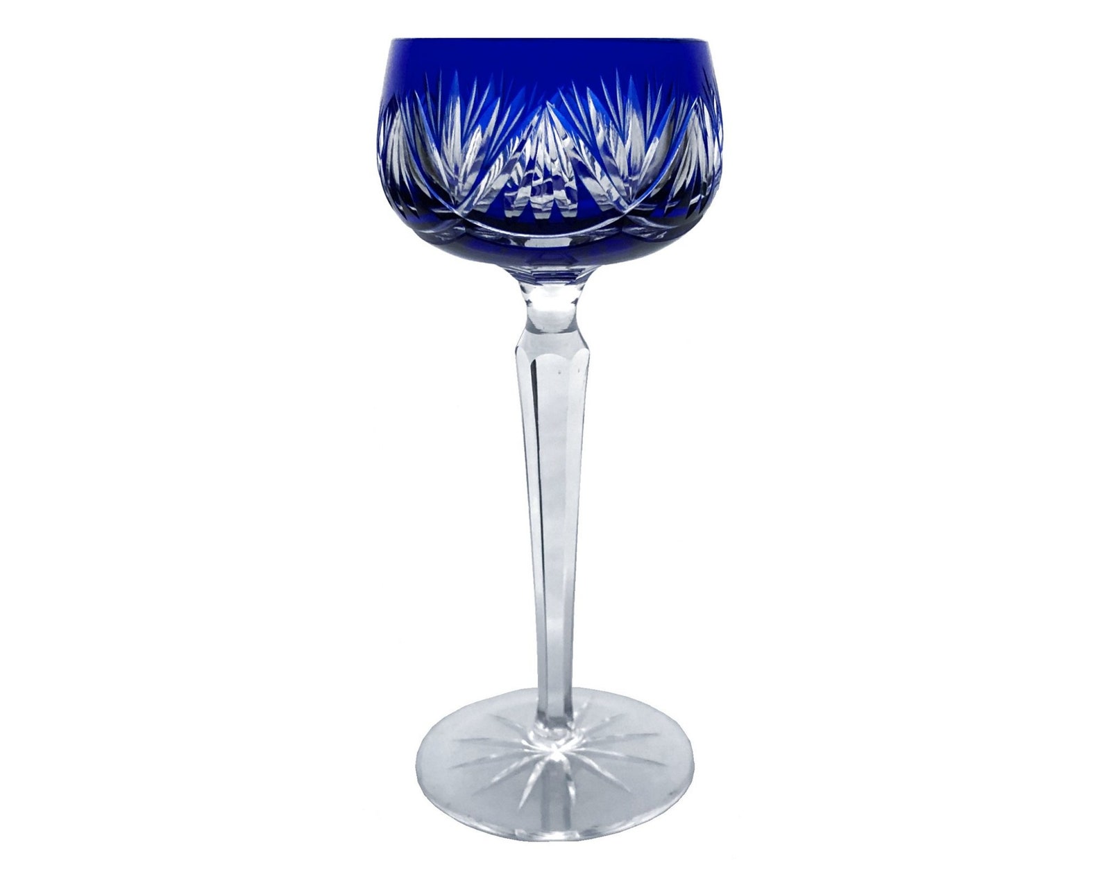 Vintage COBALT ROYAL BLUE Wine Glass Goblet Hock Cuttoclear 24 Pbo